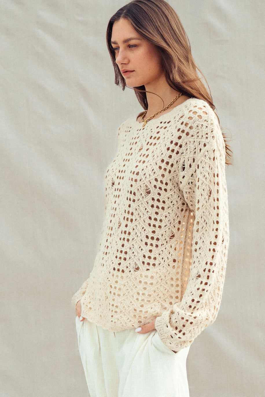 Relaxed Open-Knit Crochet-Style Sweater