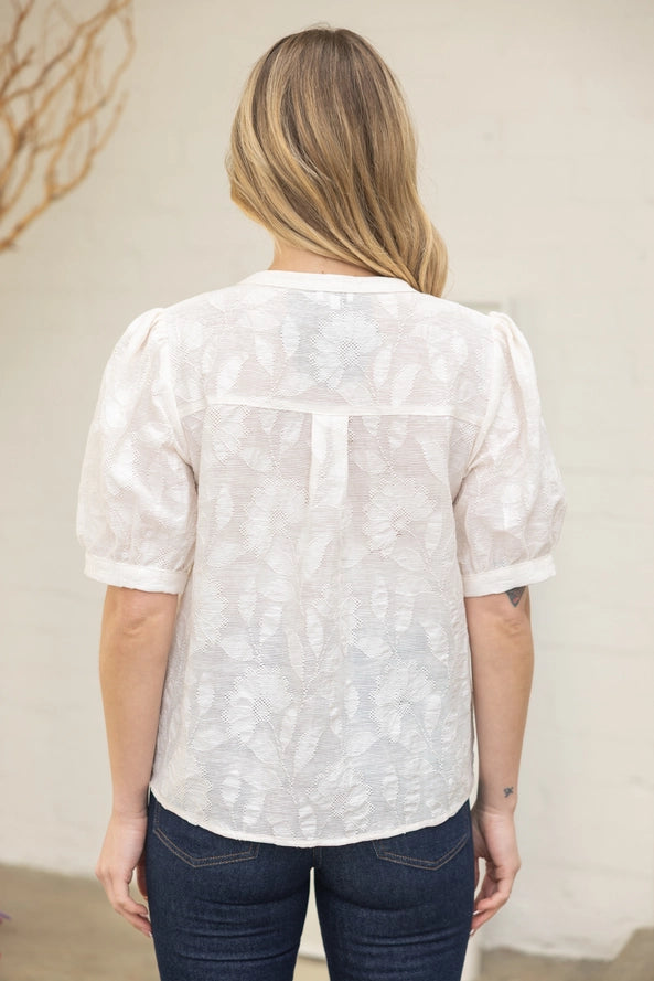 Cover Button Down Floral Textured Top