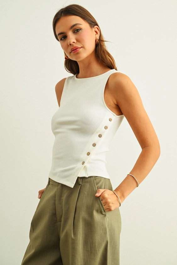 Ribbed Button Detail Tank