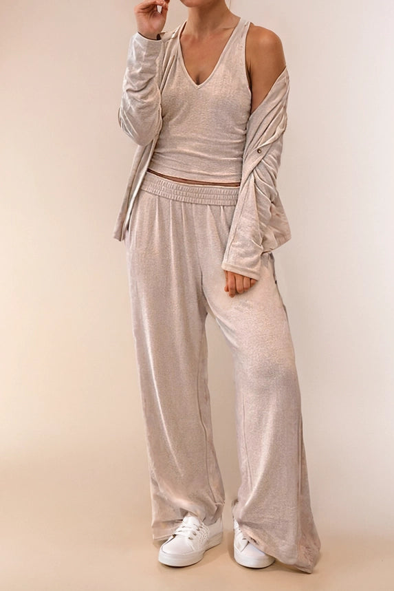 V-Neck Long Sleeve 3-Piece Cozy Knit Lounge Set