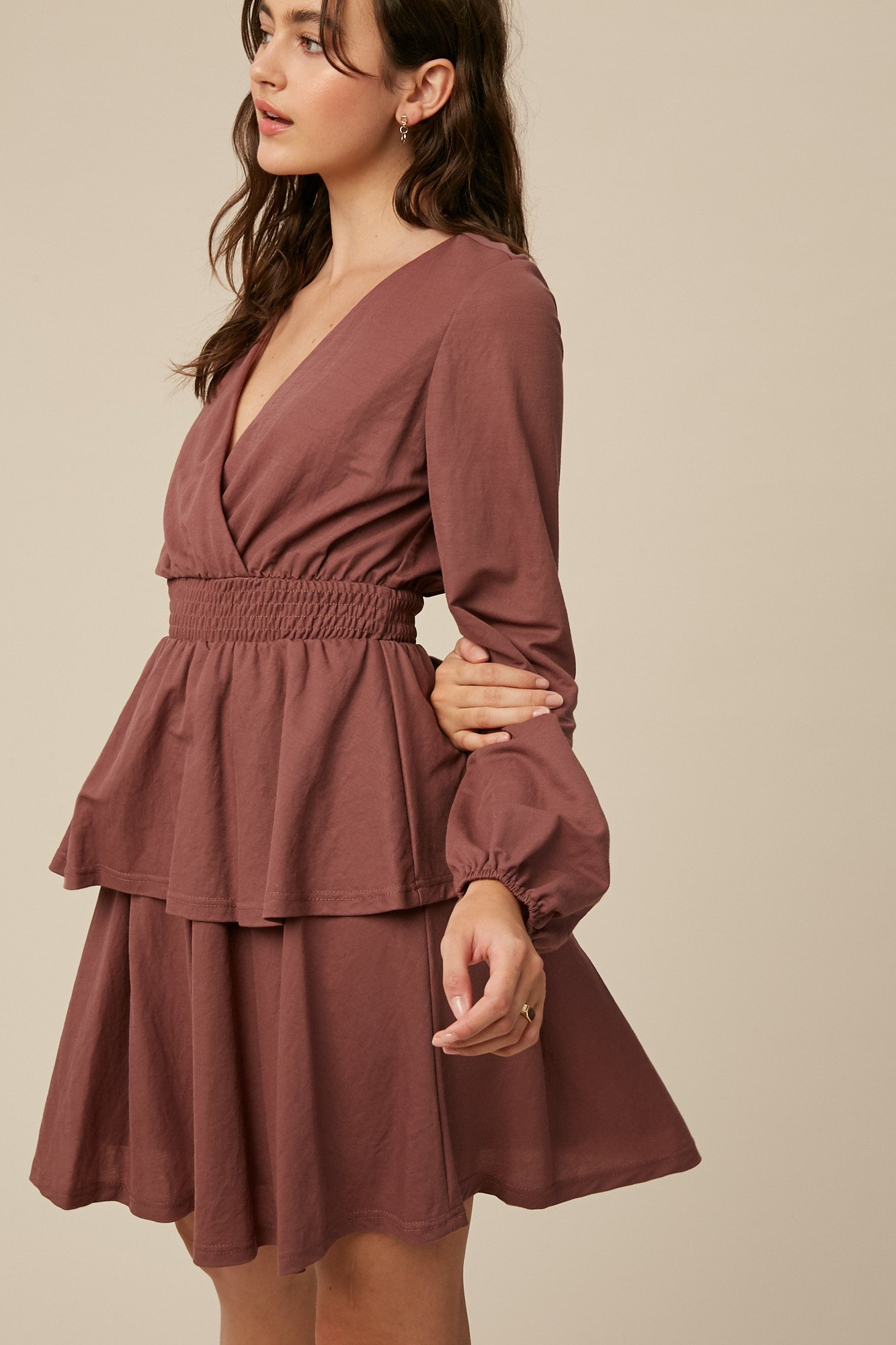 Red Bean Peplum Wrap Mini Dress