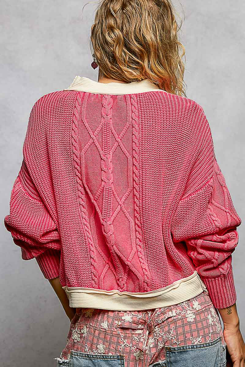 POL Vintage Washed Crossover Cardigan Sweater