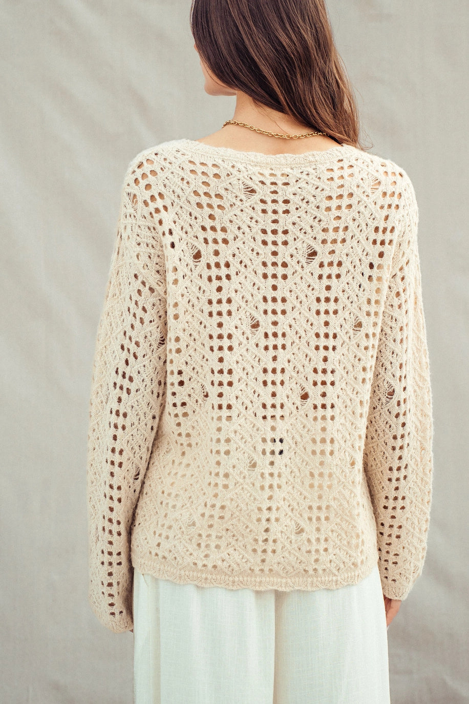 Relaxed Open-Knit Crochet-Style Sweater