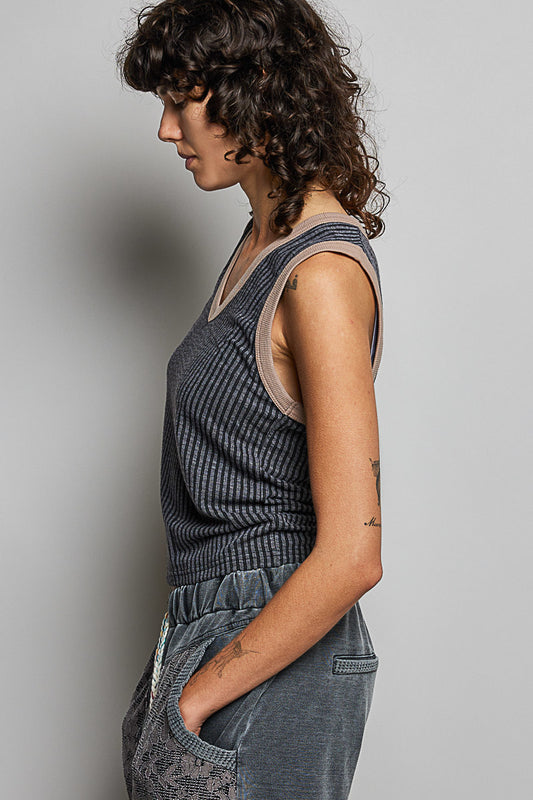 POL Ribbed Color Contrast Tank
