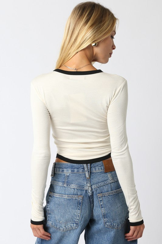 Contrast Binding Ribbed Knit Long Sleeve