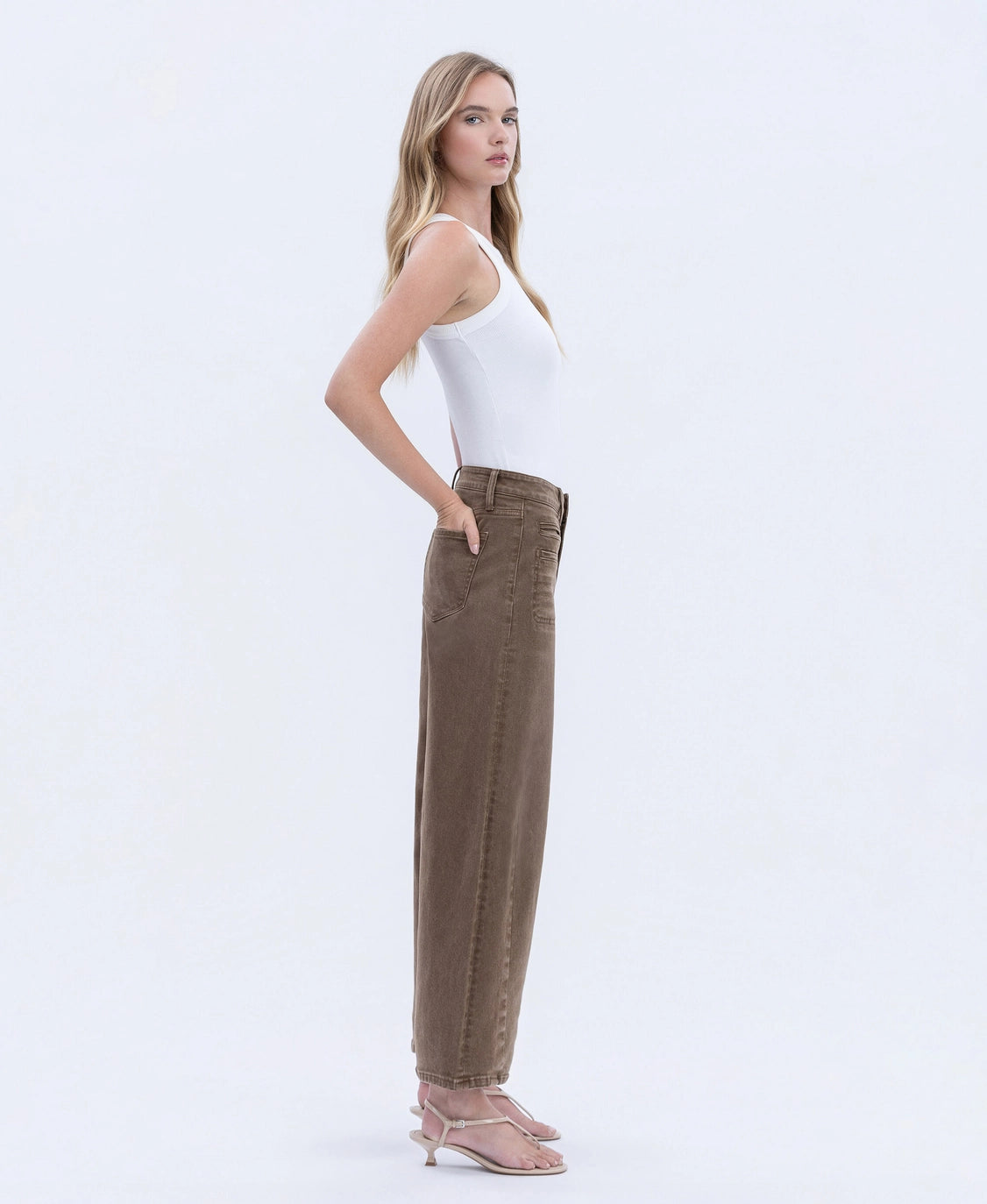 Flying Monkey Coffee High Rise Front Welt Pocket Detail Barrel Jeans