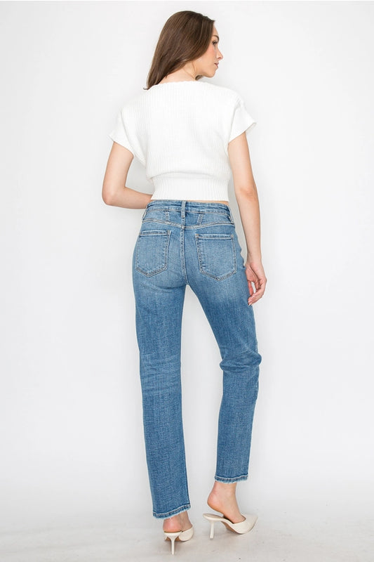 Western Detailing High Rise Straight Leg Jeans