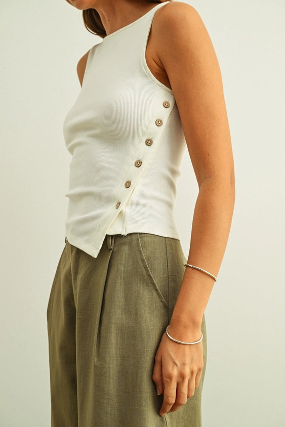 Ribbed Button Detail Tank