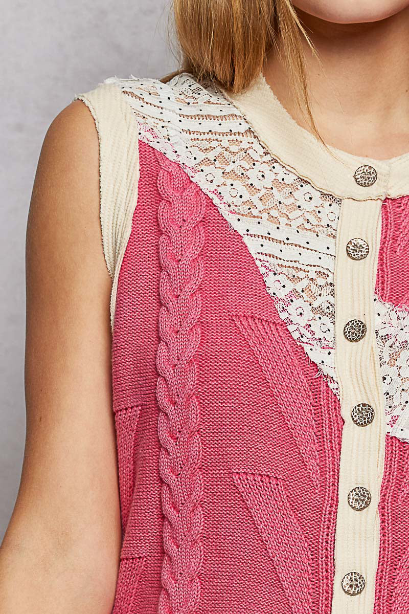 POL Lace Contrast Sweater Vest