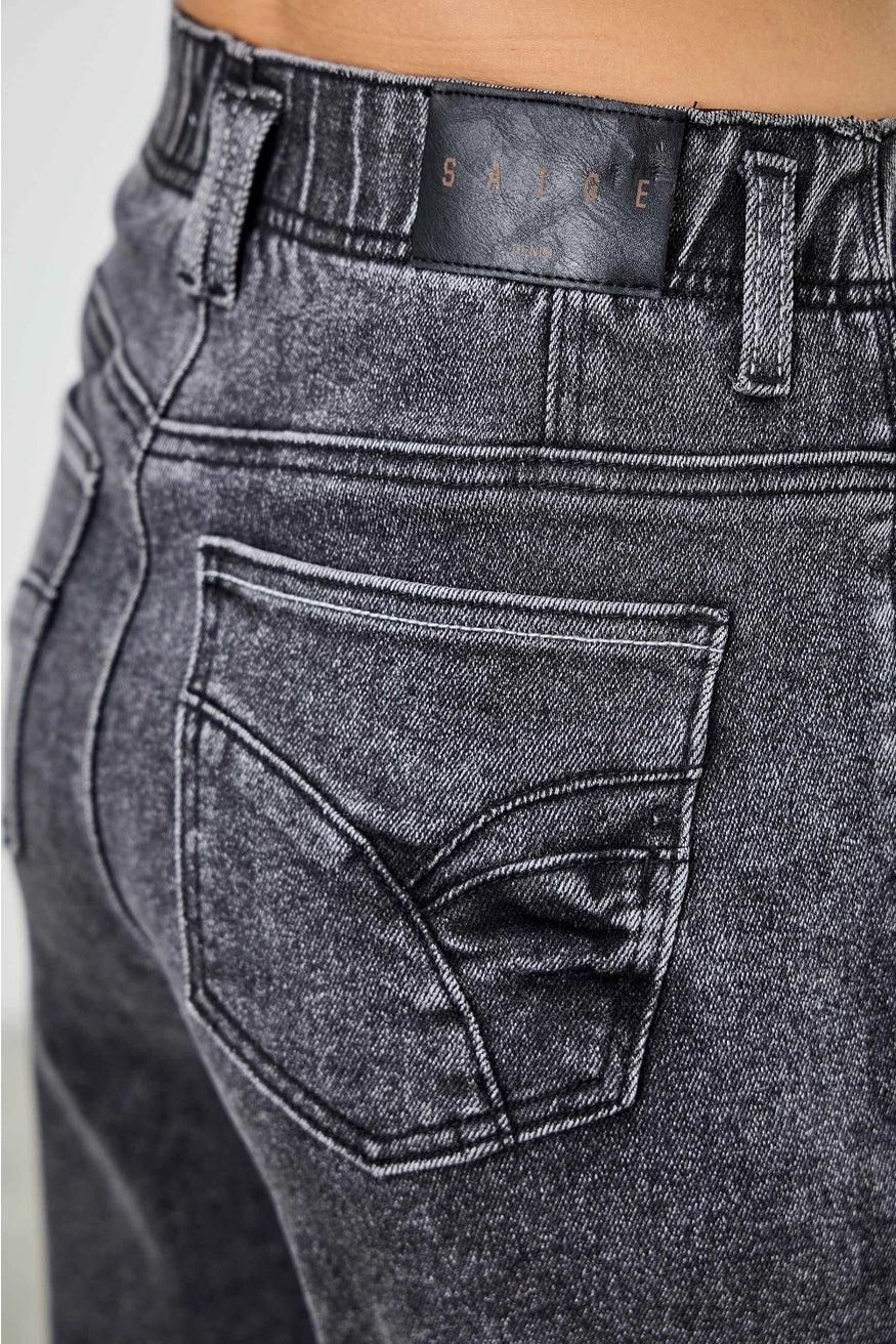 High Rise Wide Leg Washed Black Denim Crop