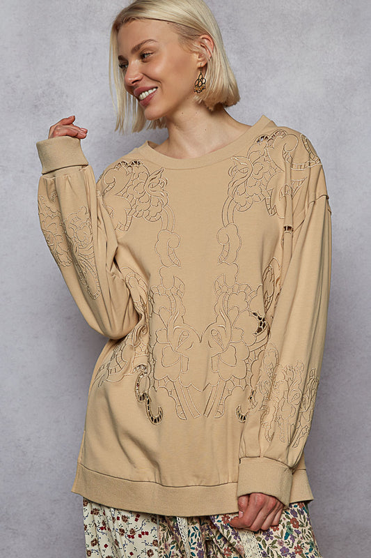 POL Cut Out Embroidered Sweatshirt
