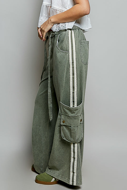 POL Striped French Terry Cargo Pants