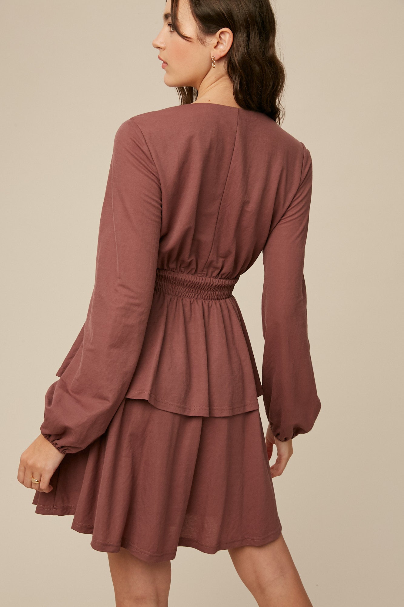 Red Bean Peplum Wrap Mini Dress