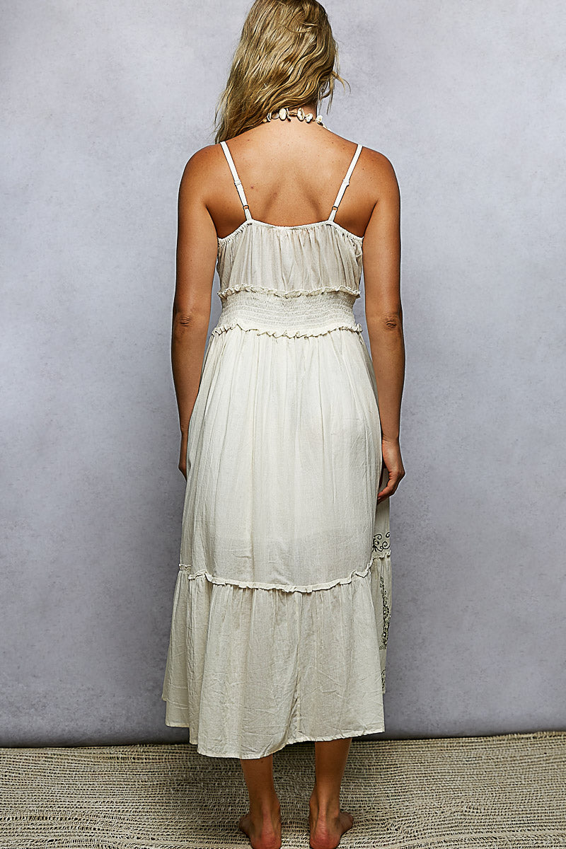 POL V-Neck Pearl Accent Dress