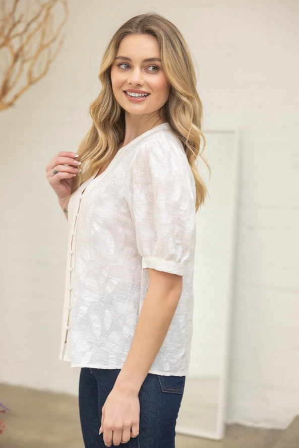 Cover Button Down Floral Textured Top