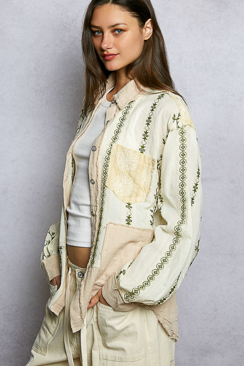POL Embroidered Striped Classic Shirt