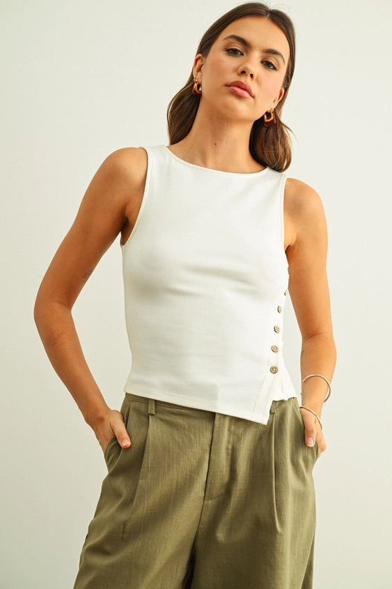Ribbed Button Detail Tank