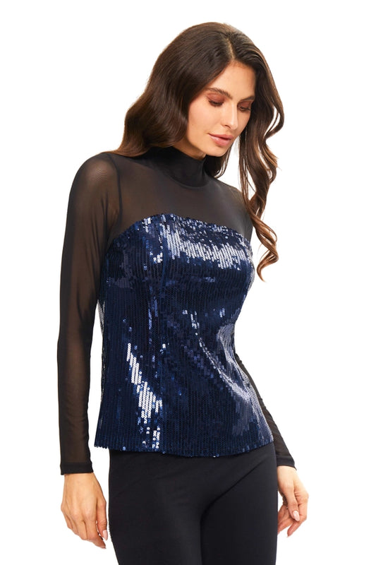 Adore Blue Sequined Mesh Top