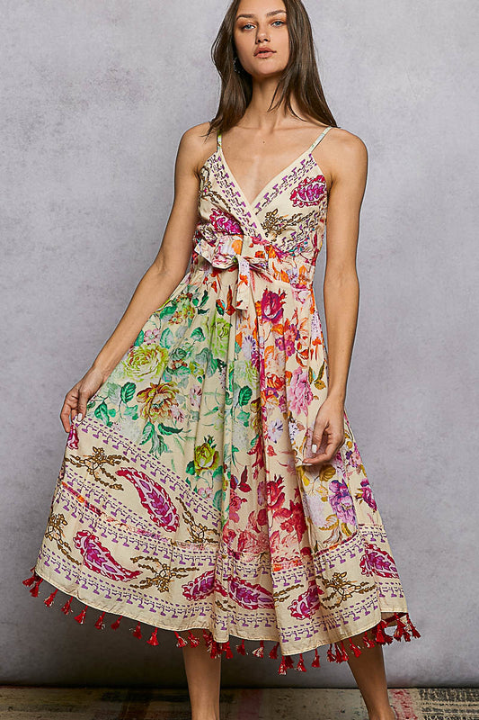POL Deep V Floral Dress