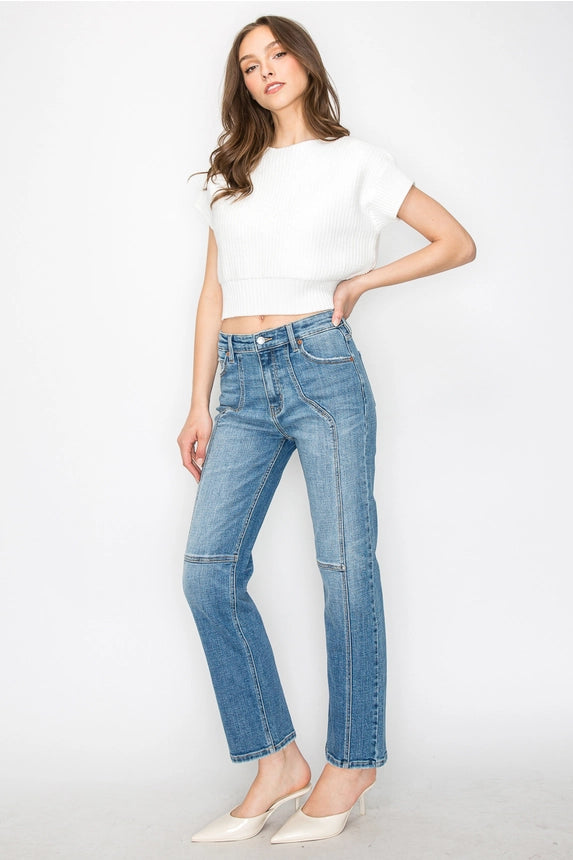 Western Detailing High Rise Straight Leg Jeans