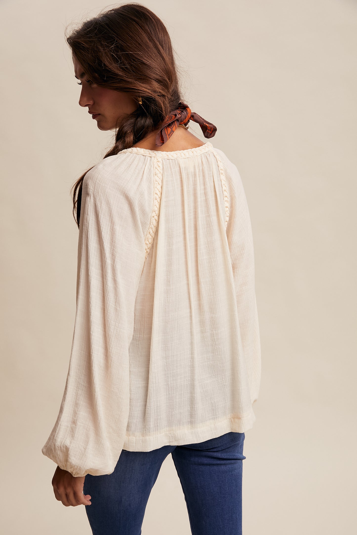 Braided Trim Peasant Blouse