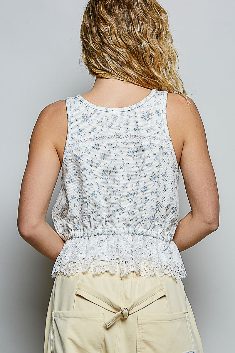 POL Floral Lace Ruffle Tank