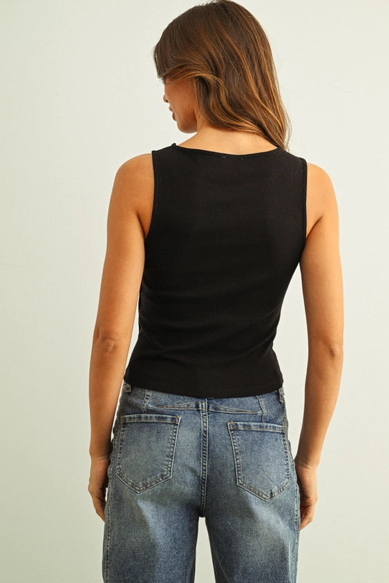 Ribbed Button Detail Tank