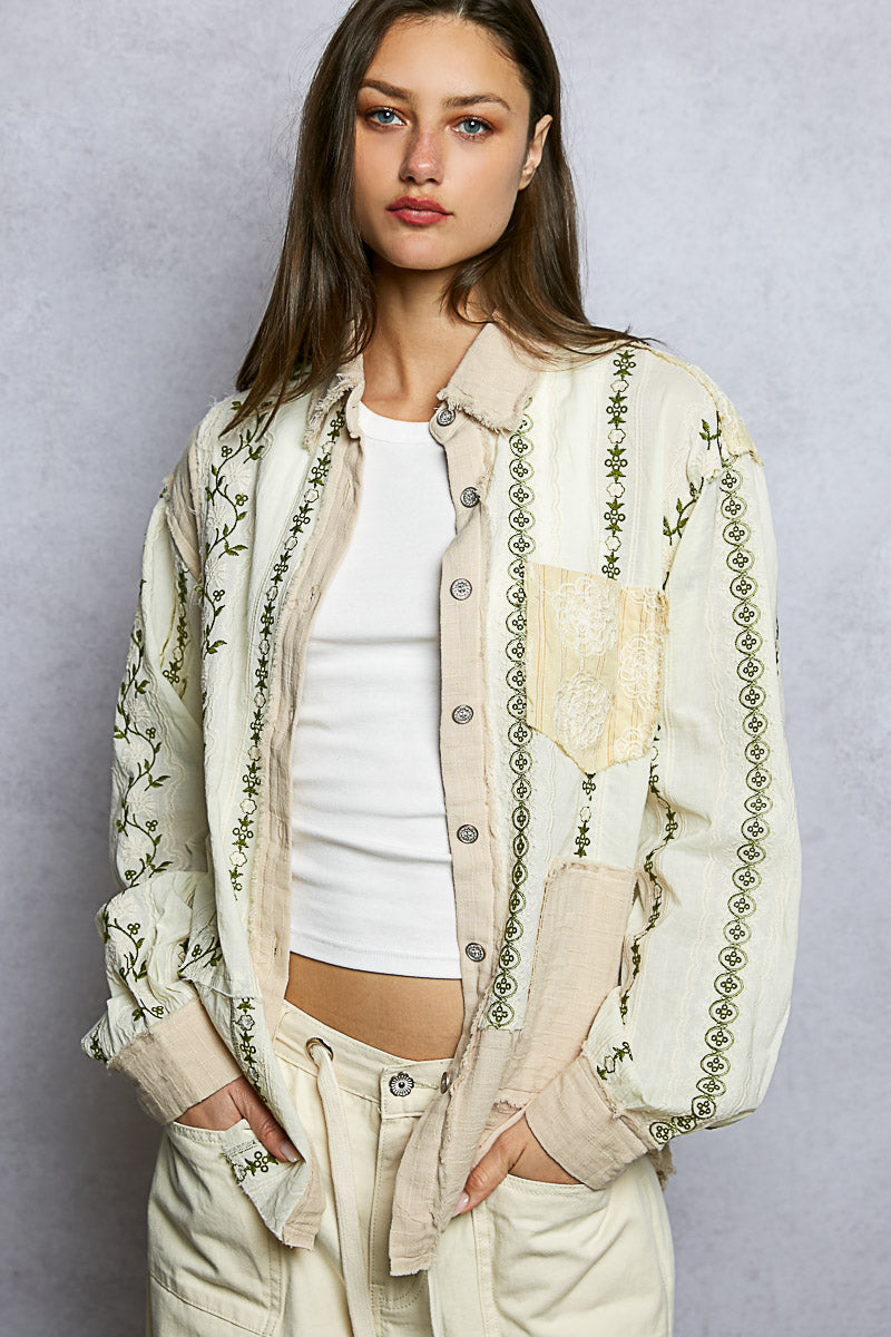 POL Embroidered Striped Classic Shirt