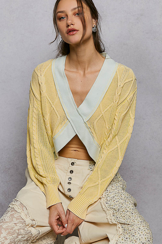 POL Vintage Washed Crossover Cardigan Sweater