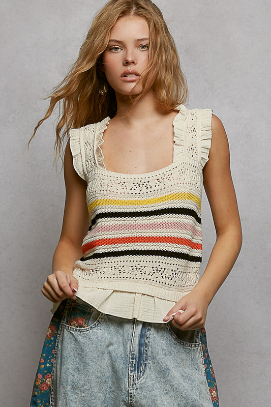 POL Striped Ruffle Tank